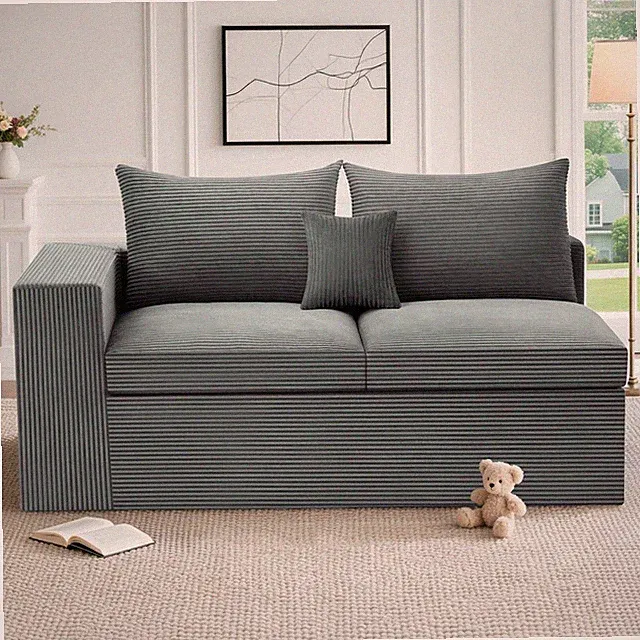 Modular Convertible Sofa Loveseat 2-Seater Corduroy No Assembly Wide Armrest