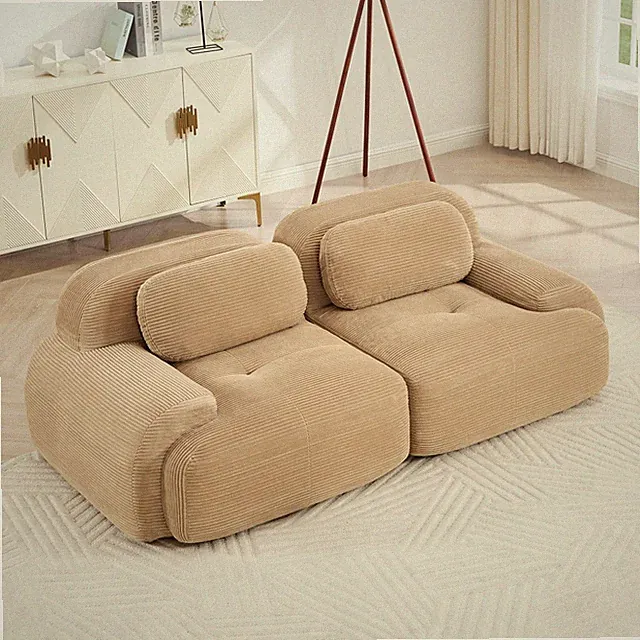 Modular Corduroy 82" Sofa 2 Seat Curved Armrest Anti Slip Camel Color