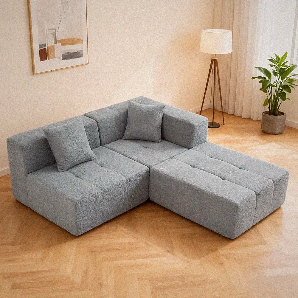 Modular Couch Sectional, 3 Seat Sleeper Sofa w/ Pillows, Gray, No Assembly