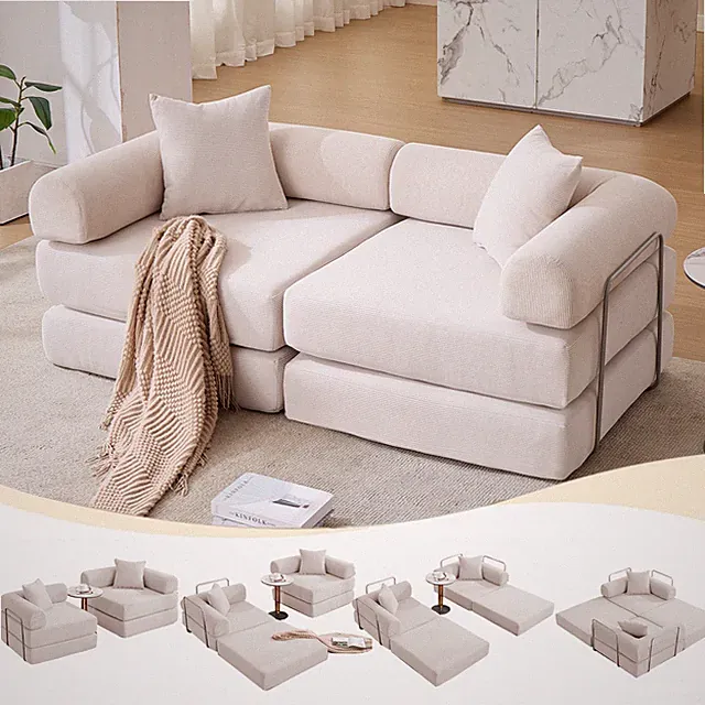 Modular Couch Sofa Bed for Apartment,Convertible Sofa Bed,Fixed-Shape Frame & Re