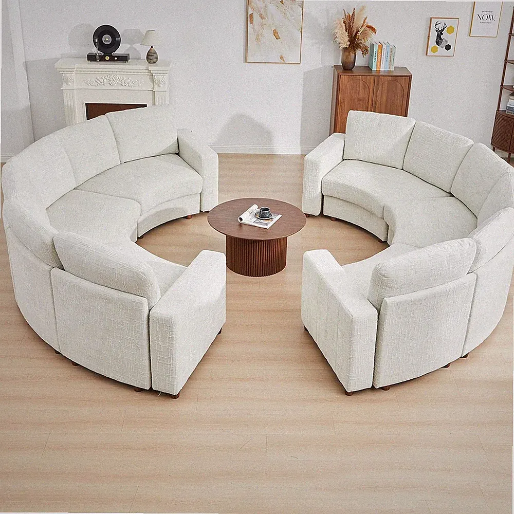 Modular Cream Cloud 6 Seat Curved Sectional Sofa, Mid-Century Modern round Couch