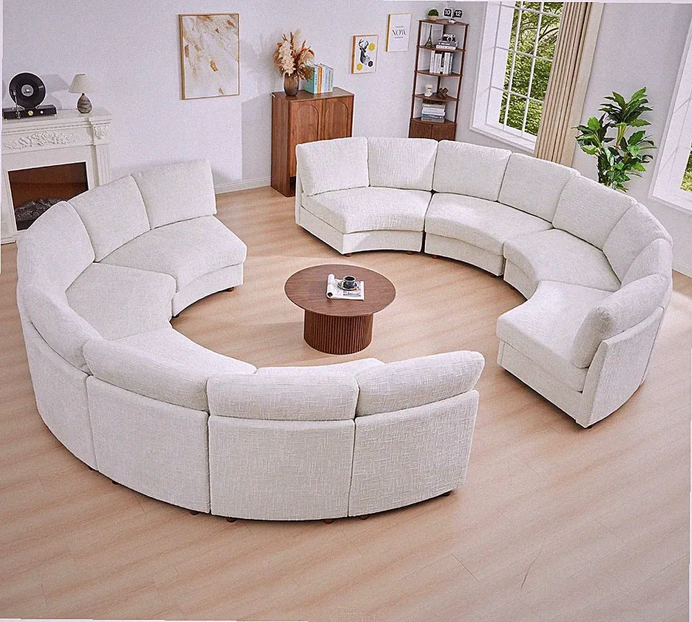 Modular Cream Cloud 8 Seat Curved Sectional Sofa, Mid-Century Modern round Couch