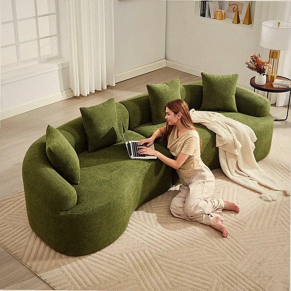 Modular Curved Sectional Sofa High-Density Foam Construction Green