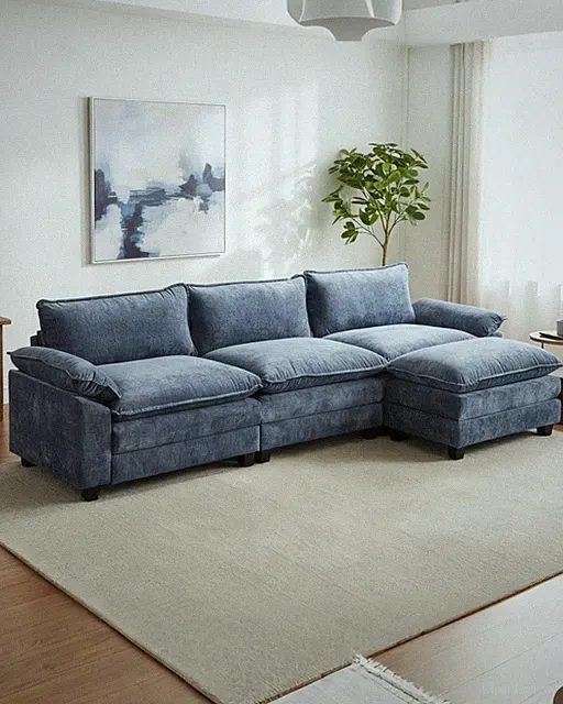 Modular Deep Seat Sofa Couch with Ottoman, Chenille Sofa Sleeper Comfy Uphols...
