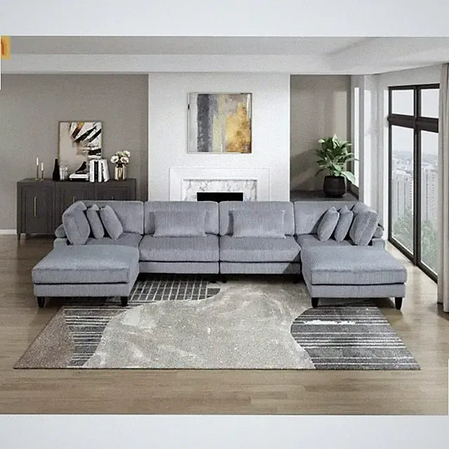 Modular Engineered Wood Sectional Sofa Gray 160"