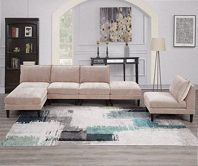 Modular Fabric Sectional Sofa Pink 114"