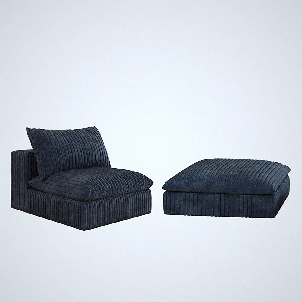 Modular Feather-Filled Sofa Sectional Blue Y137-1S+OTTOM