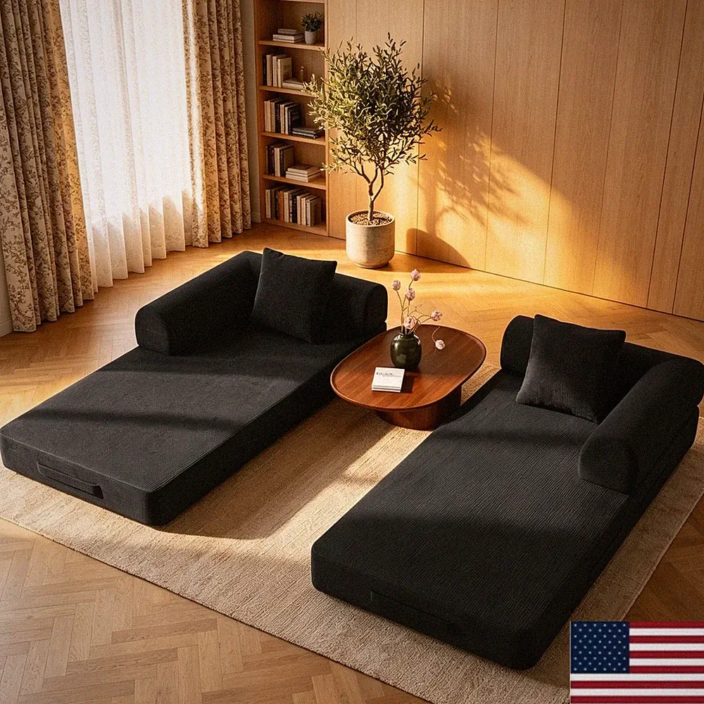 Modular Foldable Corduroy Couch Convertible Pull-Out Sleeper Couch Bed Washable