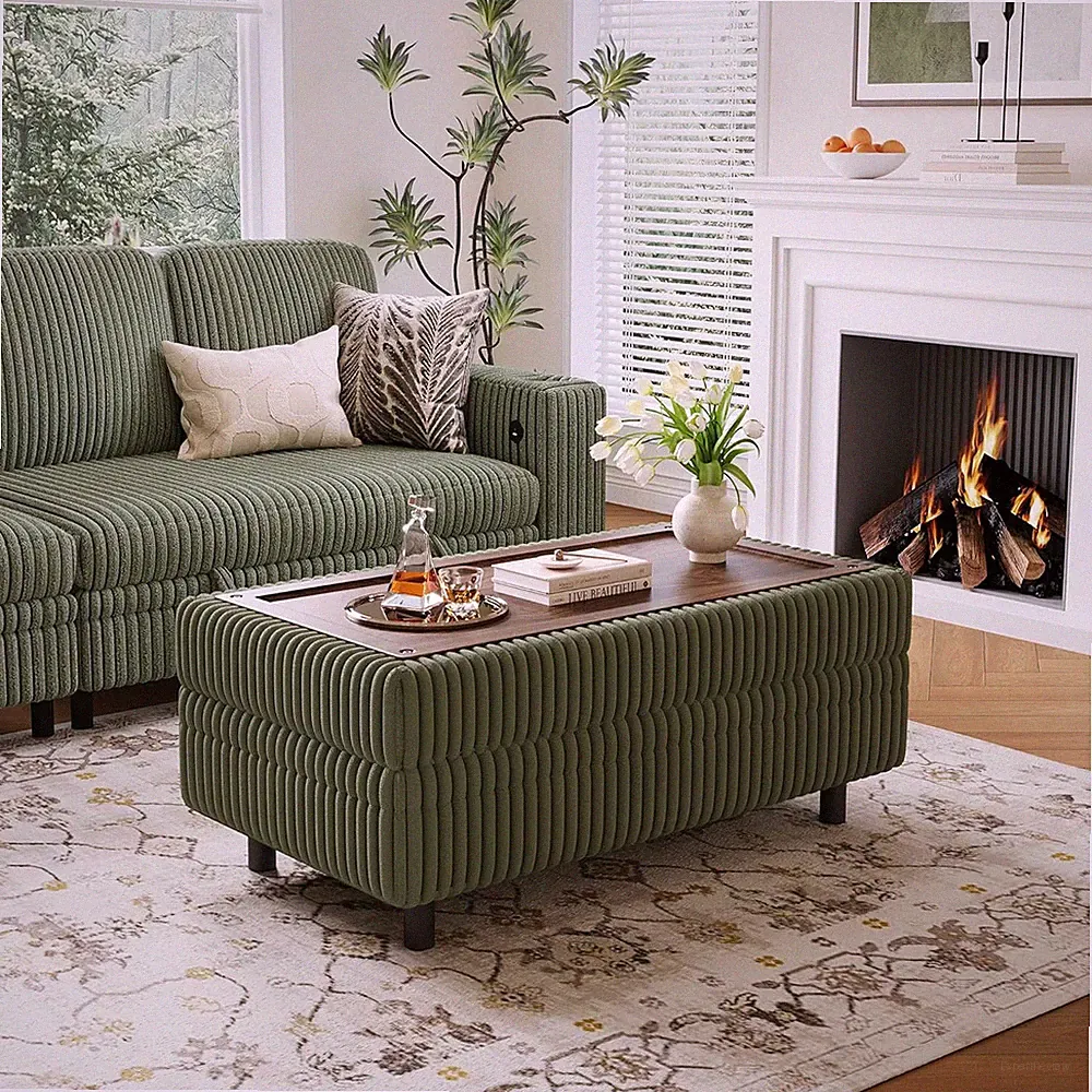 Modular Green Sleeper Sofa with Storage Ottoman - Versatile Sectional Design