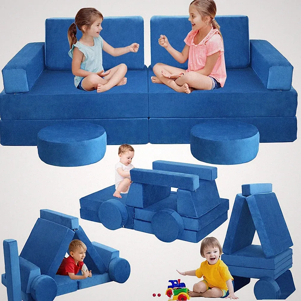 Modular Kids Couch 10Pcs Child DIY Play Sofa for Sleeping Playroom Bedroom