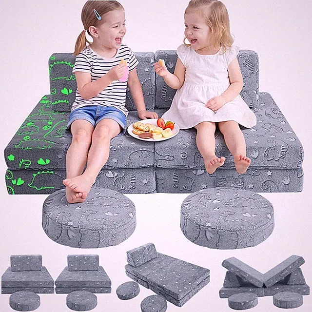 Modular Kids Couch, 8-Piece Toddler Couch Play Couch & Kids Sofa Set | Glow i...