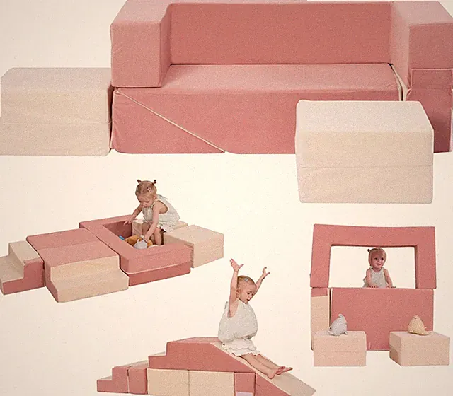 Modular Kids Couch with Ottomans, Foam Blocks & Slide for Playroom Fun