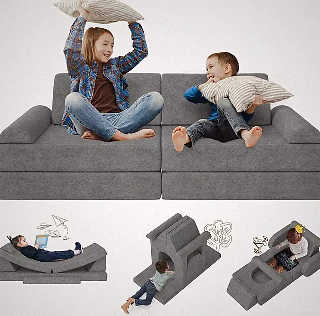 Modular Kids Play Couch 10PCS – Convertible Kids Sofa & Toddler Play Couch with