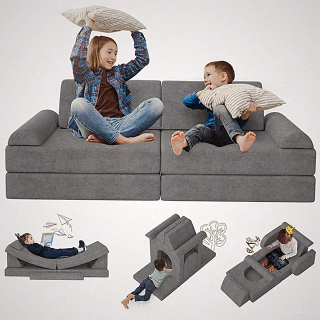 Modular Kids Play Couch 10PCS Convertible Sofa & Toddler with DIY Foam Pieces