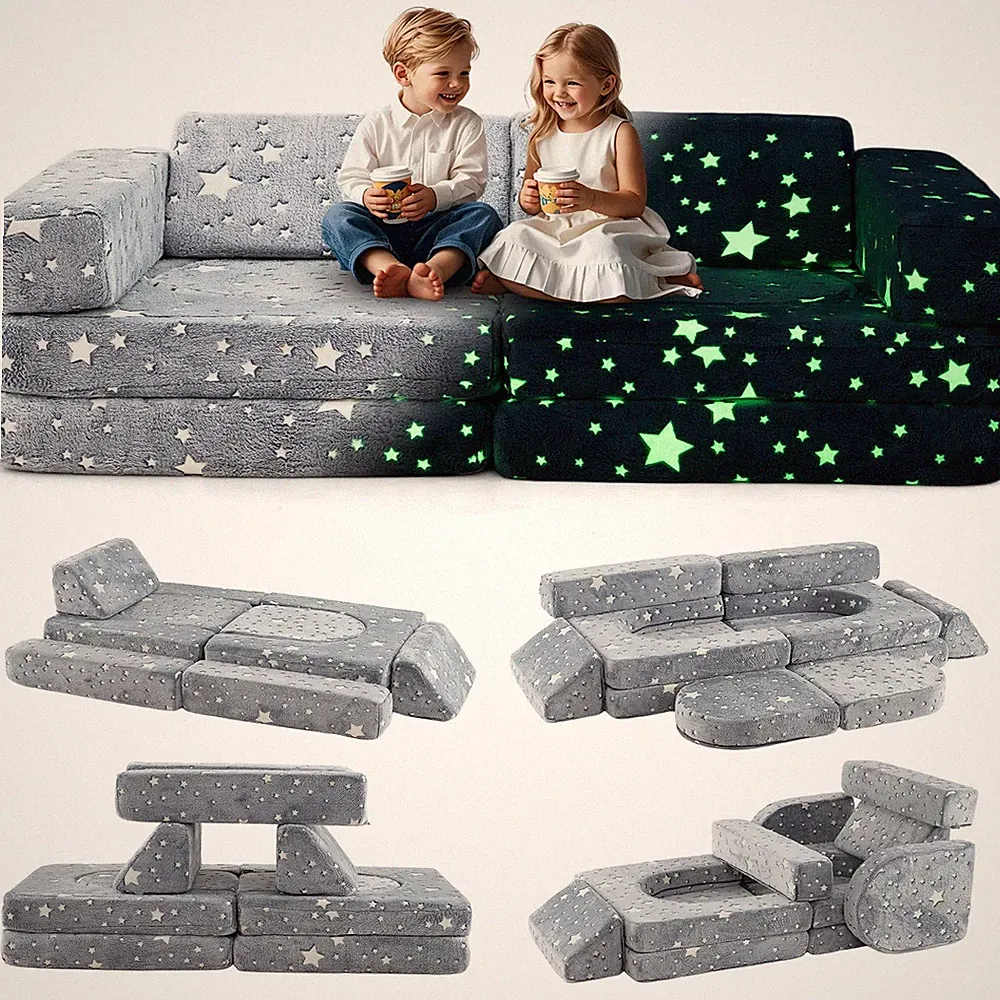 Modular Kids Play Couch, 10PCS Fluorescent Toddler Creative Sectional Fort Bu...