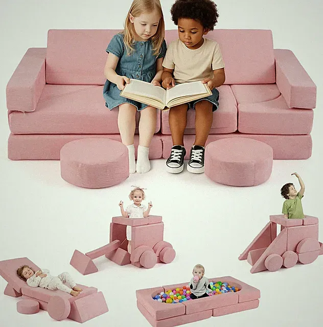 Modular Kids Play Couch, 13 PCS Toddler Creative Sectional Fort Building Sofa fo
