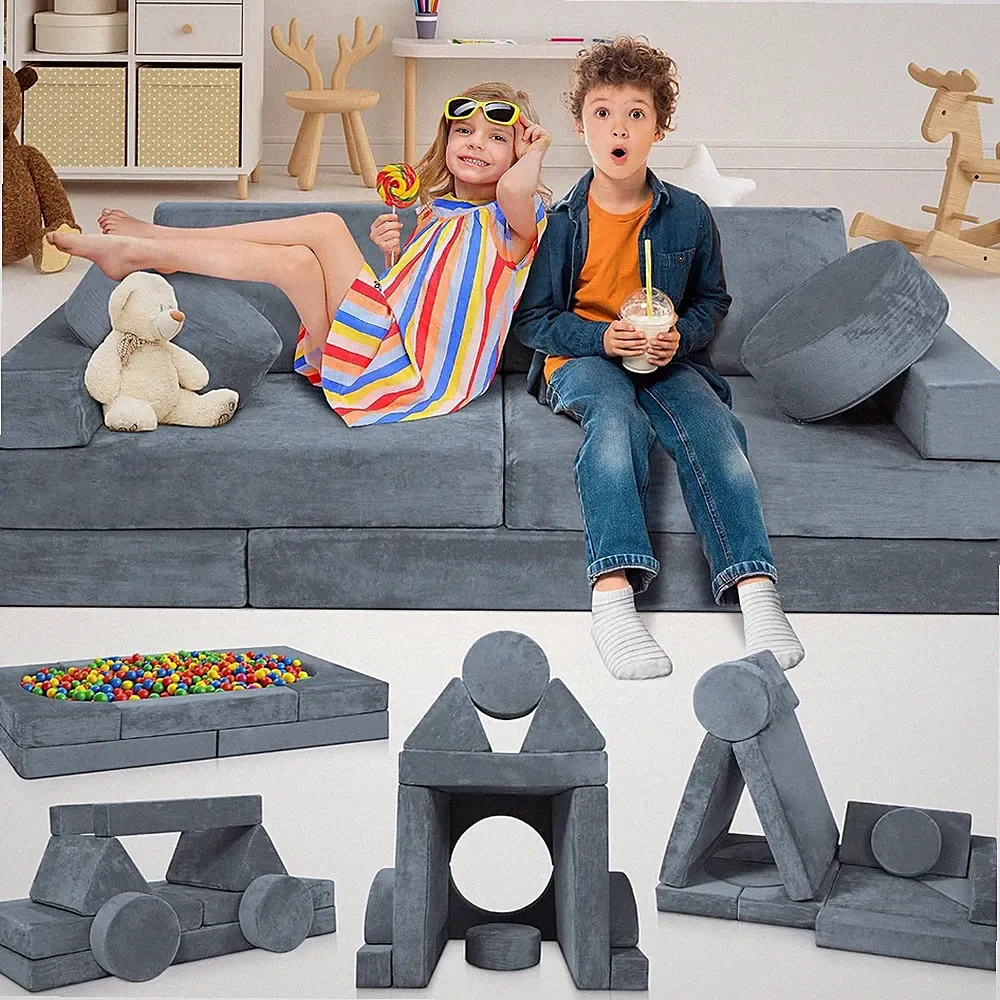 Modular Kids Play Couch, 14-Piece Sectional Sofa | Playroom furniture for