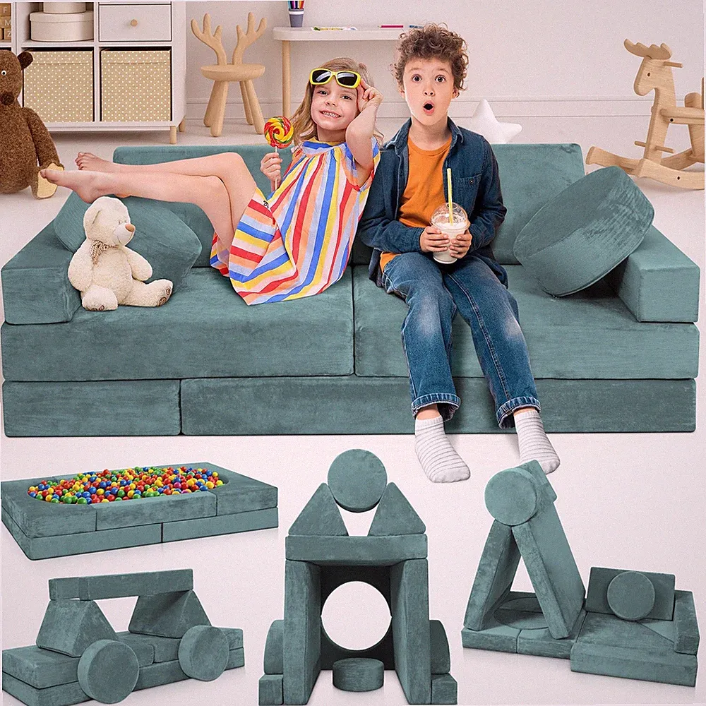 Modular Kids Play Couch 14 Piece Sectional Sofa Sage Teal LX15 Lunix