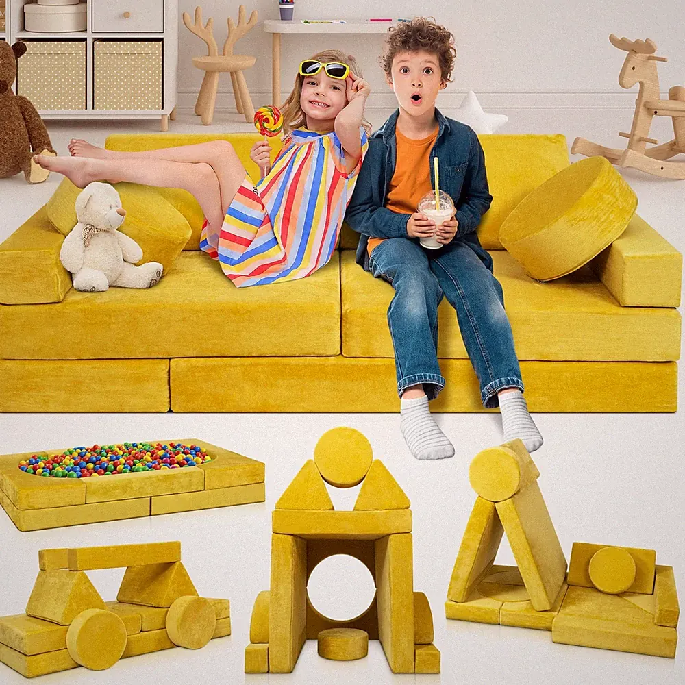 Modular Kids Play Couch 14pcs Sectional Sofa Foam Amber Yellow LX15 Lunix Child