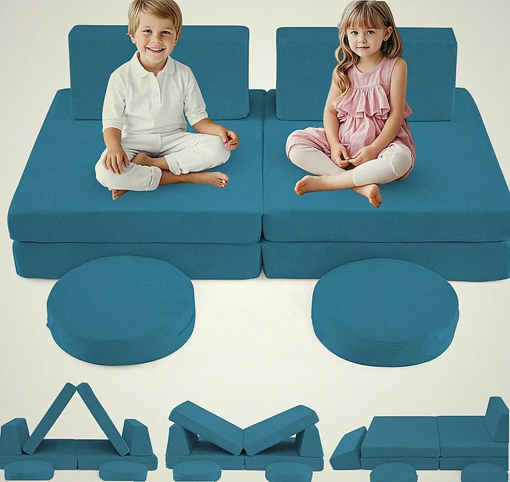 Modular Kids Play Couch - 6 PCS Soft Foam Furniture for Creative Play (Blue)