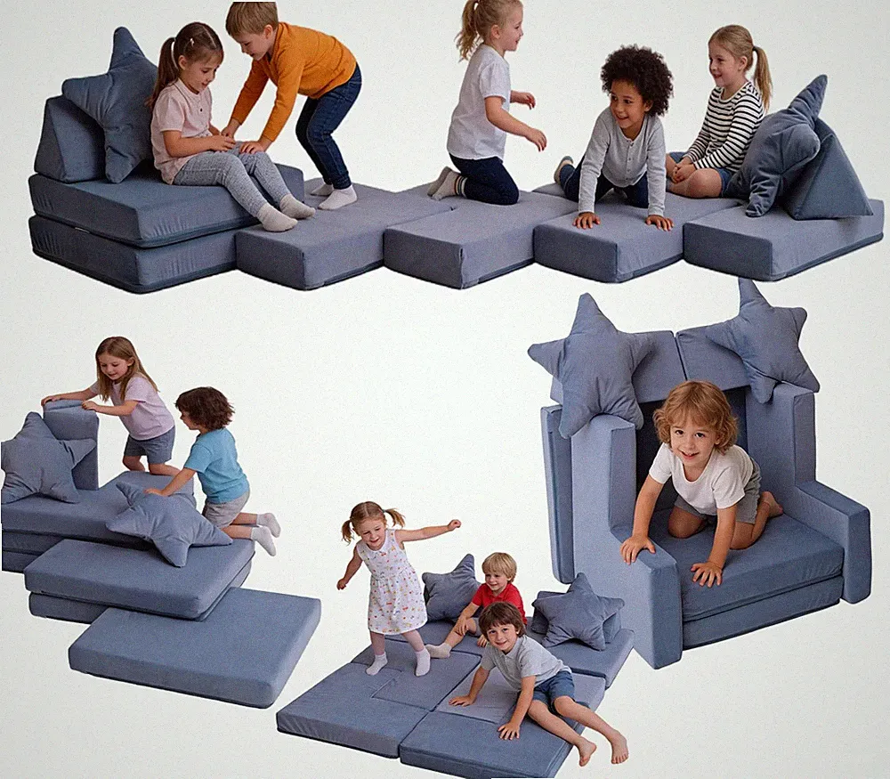 Modular Kids Play Couch - Convertible Toddler Sofa Bed for Fort Building - Wa...
