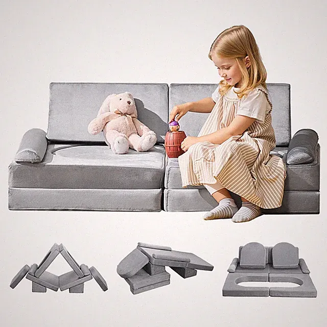 Modular Kids Play Couch, Sectional Toddler Sofa with Armrests, 28D Sponge & Shor
