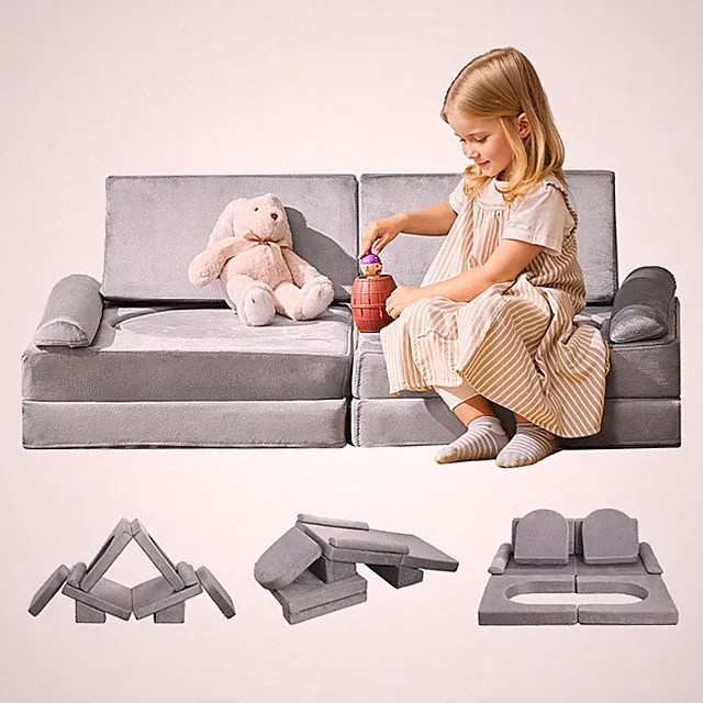 Modular Kids Play Couch,Sectional Toddler Sofa with Armrests,28D Sponge & Short