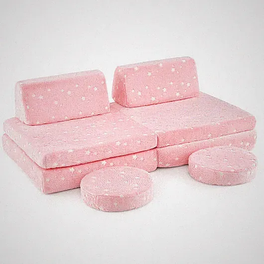 Modular Kids Play Couch Set Glow in the Dark with Portable Handles-Pink - Color