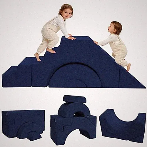 Modular Kids Sofa, Foam Couch Sofa with Slide & Stair Deep Navy (Solid)