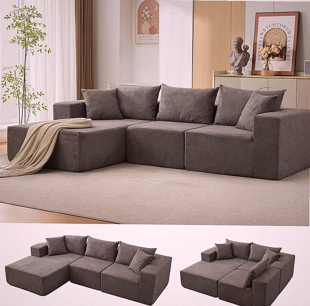 Modular l-Shape Cloud Sofa Corduroy Sectional with Memory Foam Boneless Couch