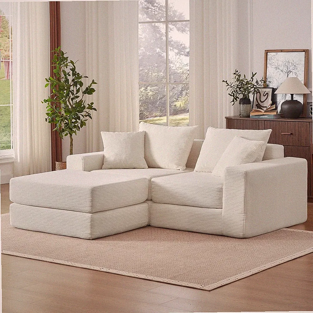 Modular L-Shaped Cloud Couch Sleeper Sofa Bed, No Assembly, Non-Slip