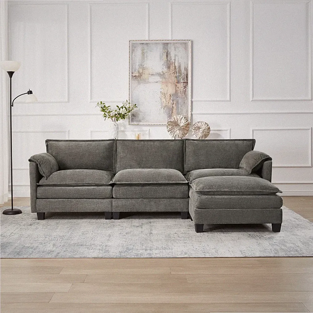 Modular L-Shaped Corduroy Sofa w/Storage, 3-Seat, Aqua French Bulldog
