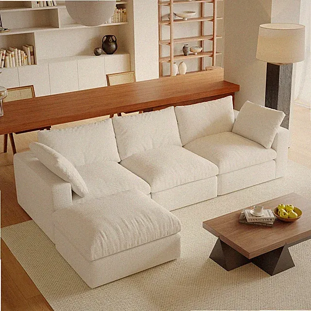 Modular L-Shaped Sectional Cloud Couch, Free Combination Minimalist Sofa with Sh