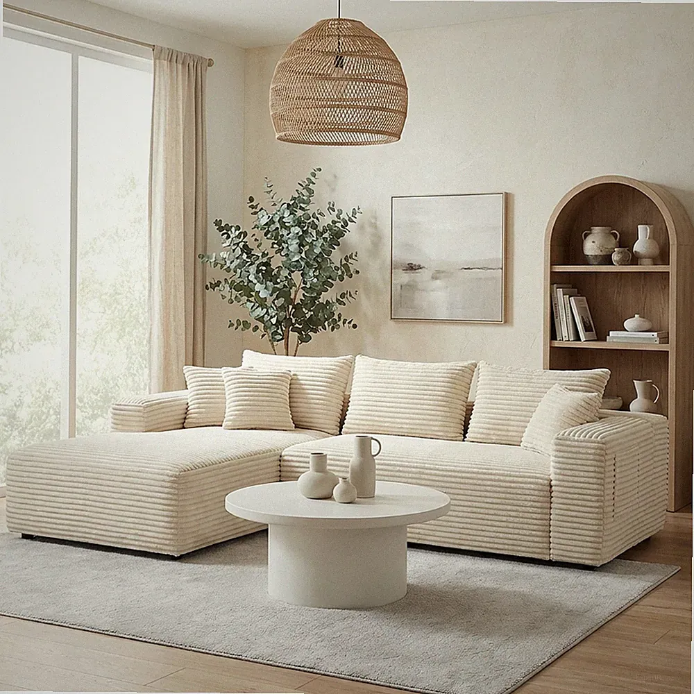 Modular L-Shaped Sectional Sofa - Beige, No Assembly, Cloud Couch