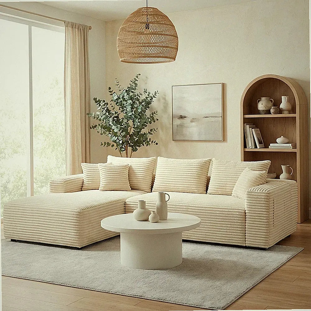 Modular L-Shaped Sectional Sofa - Beige, No Assembly, Cloud Couch
