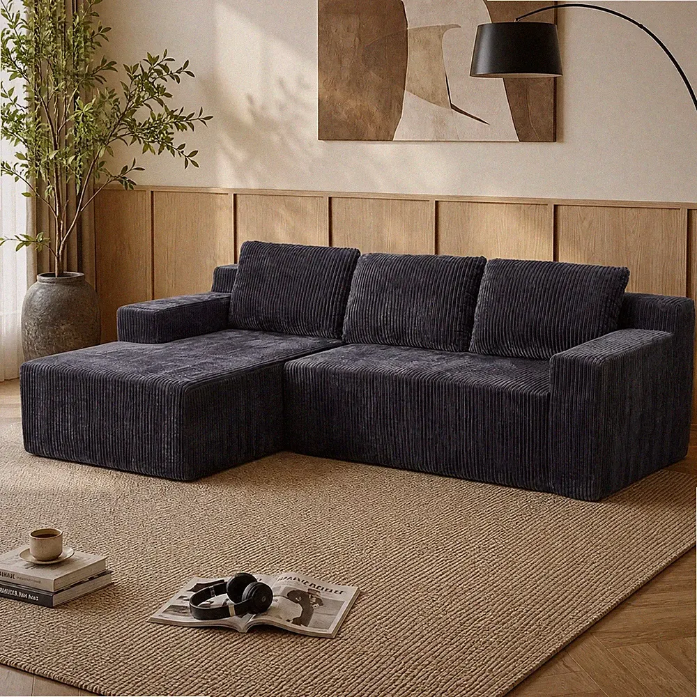 Modular L Shaped Sectional Sofa Convertible Chaise Lounge Dark Gray No Assembly