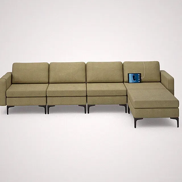 Modular L-shaped Sectional Sofa w/4 Seats&Removable Ottoman &UBS Ports Green