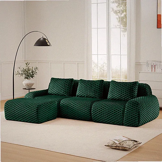 Modular L-Shaped Sofa for Living Room, Flannelette Fabric, No Assembly