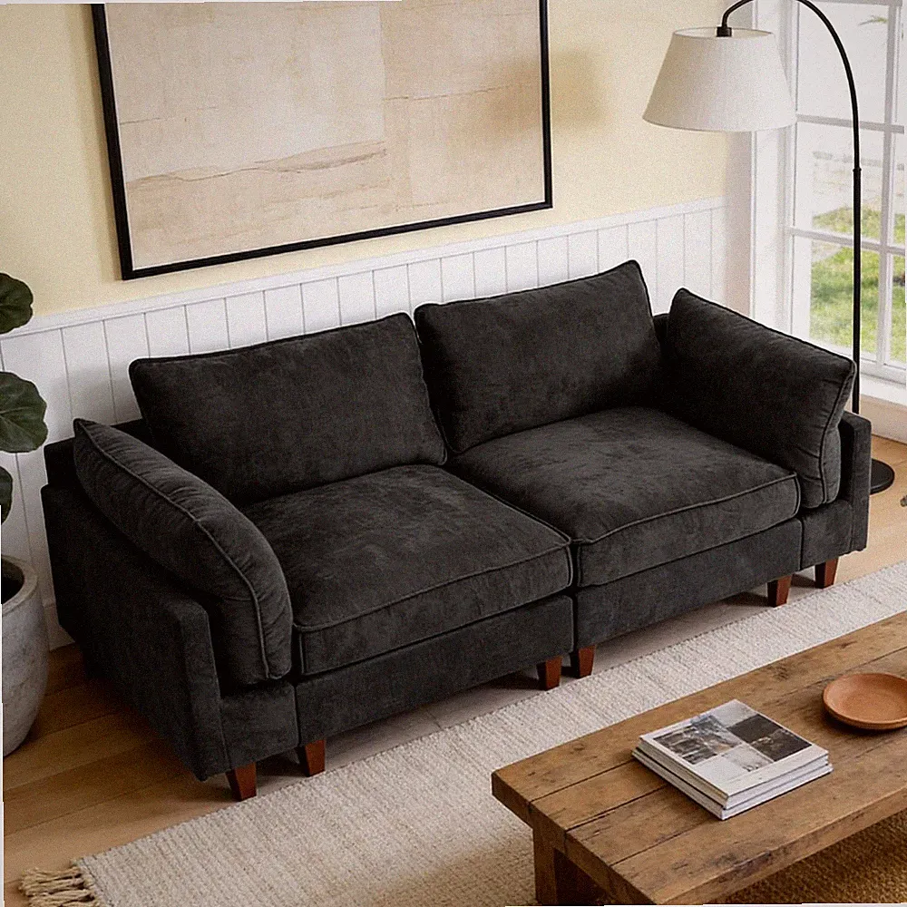 Modular Linen Sectional Couch, Oversized Modular Sectional Sofa for Living Room
