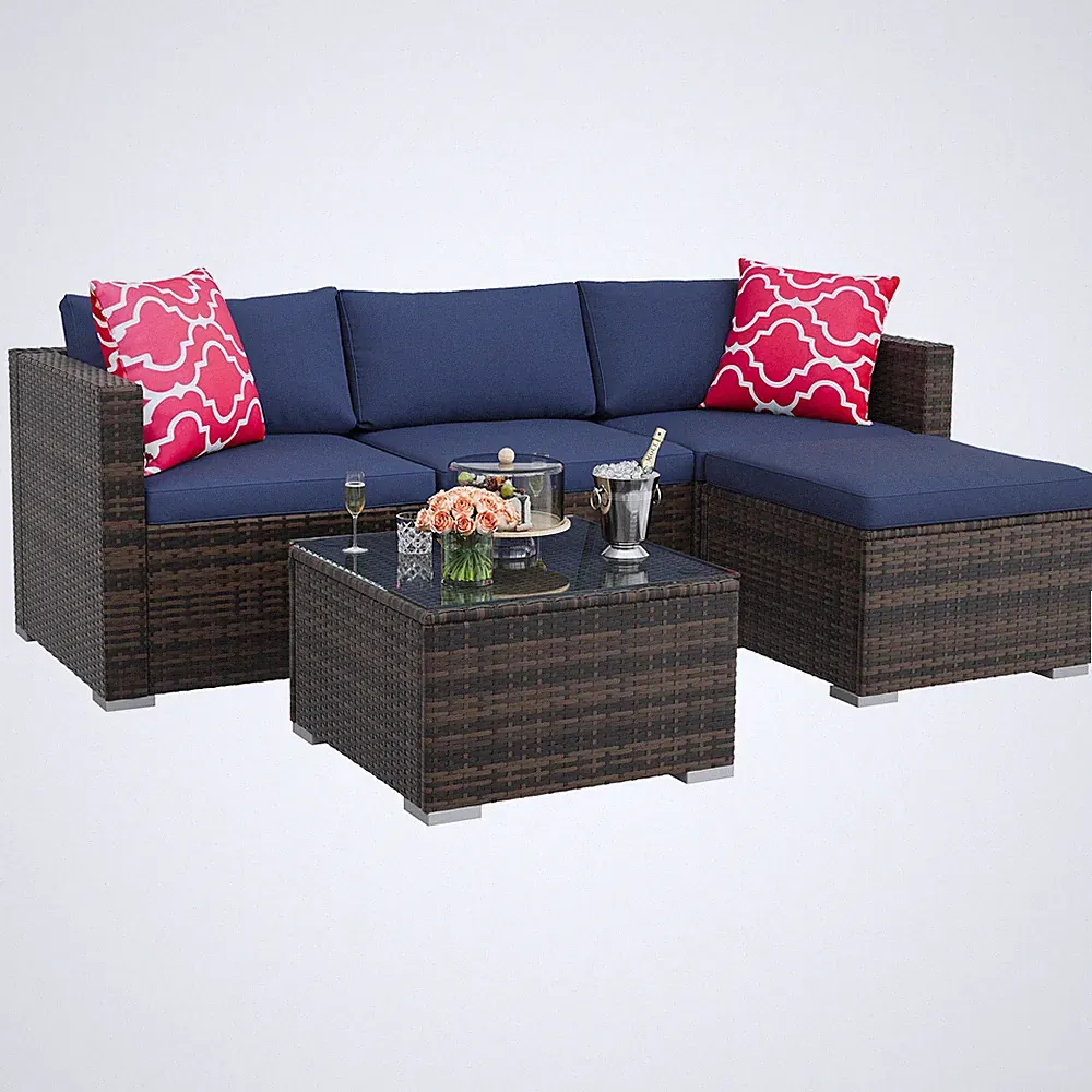 Modular Outdoor Patio Sofa Set 5/7 Piece Wicker Sectional Couch w/ Coffee Table