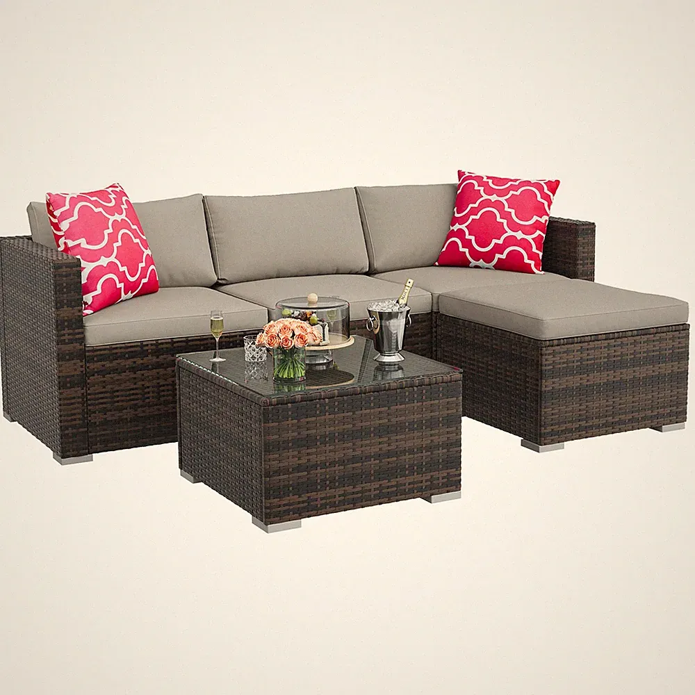 Modular Patio Sofa Table Set Outdoor Sectional Couch Conversation Furniture Unit