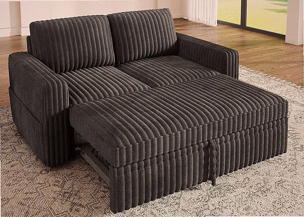 Modular Pull Out Sofa Bed,Corduroy Loveseat, Couches for Living Room,Dark Grey