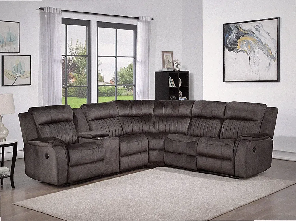 Modular Recliner Sectional Sofa 2 Power & 1 Manual Recliners w/ Pillow Back
