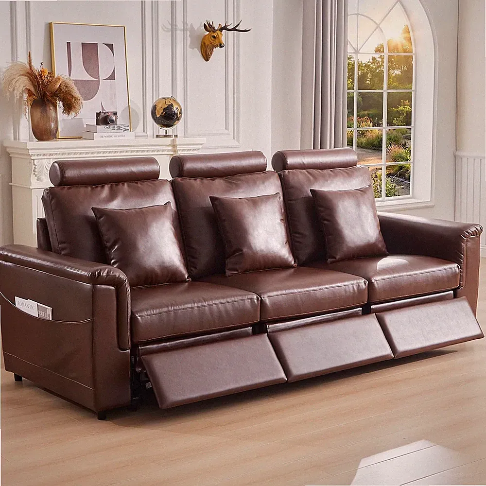 Modular Sectional 3-Seater Recliner Sofa, Faux Leather, Brown
