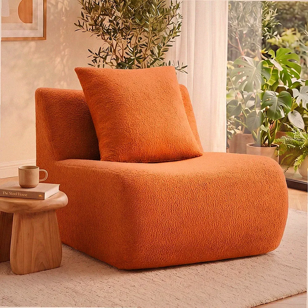 Modular Sectional Armless Sofa with Pillow Teddy Fabric Orange