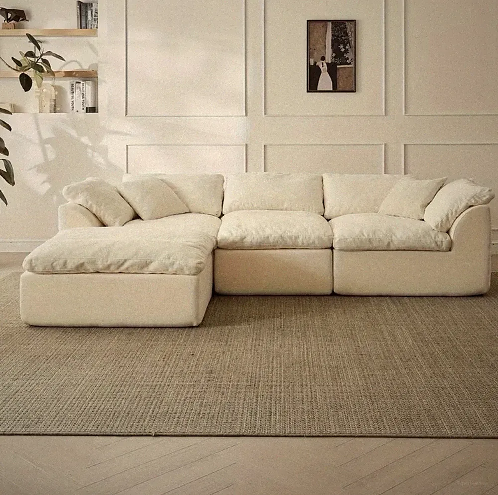 Modular Sectional Cloud Couch w/ Ottoman, Removable Covers, 109" 4-Seat