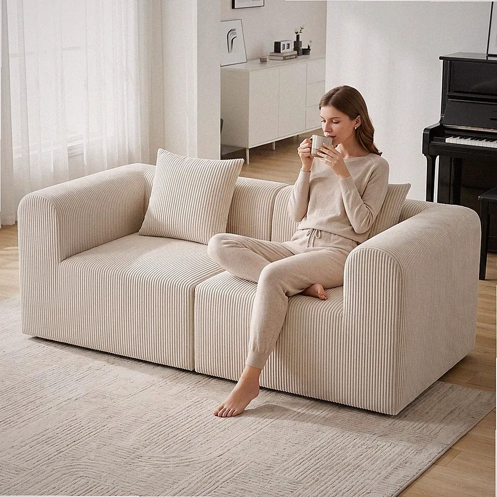 Modular Sectional Cloud Deep No Assembly L-Shape Memory Foam Warm White 2 Seats