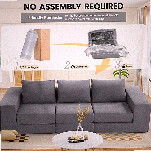 Modular Sectional Cloud Sofa,3-Seat Boneless Couch Convertible Sofa Bed HOT Gift