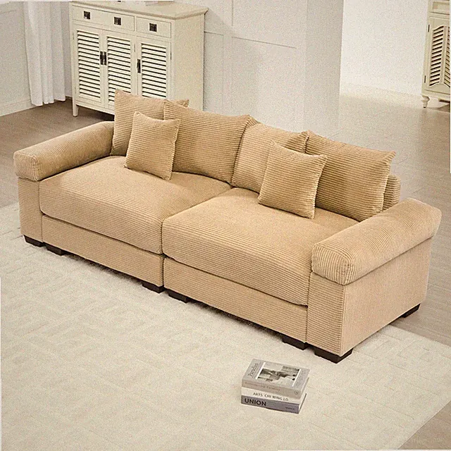 Modular Sectional Cloud Sofa Corduroy Fabric Deep Seating Camel