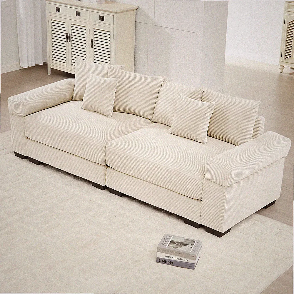 Modular Sectional Cloud Sofa Corduroy Fabric Deep Seating Cream